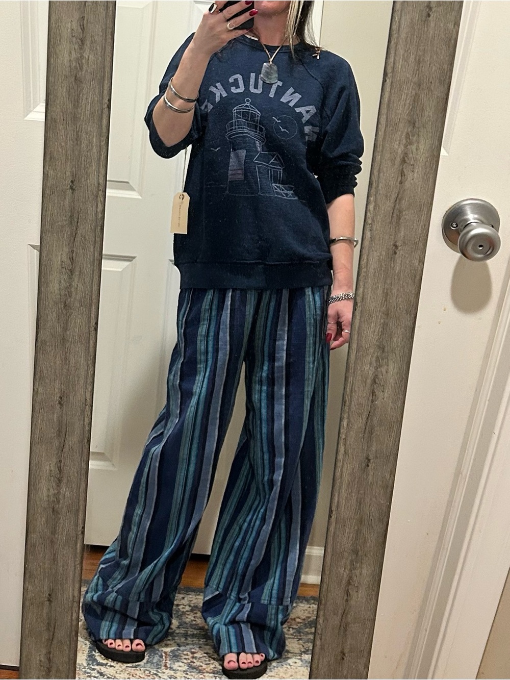 NWT Free People X Retro Brand Nantucket Crewneck in Navy Size Medium - Picture 9 of 16